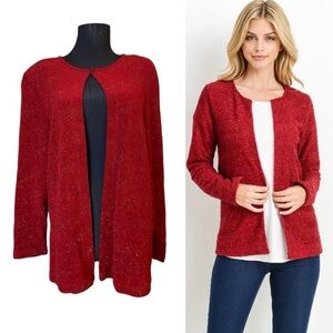 Vintage Focus Studio Red Sparkle Open Front Cardigan Blouse Jacket